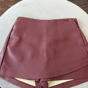 Shop Priceless Faux Leather Mini Skort in Rose Burgundy